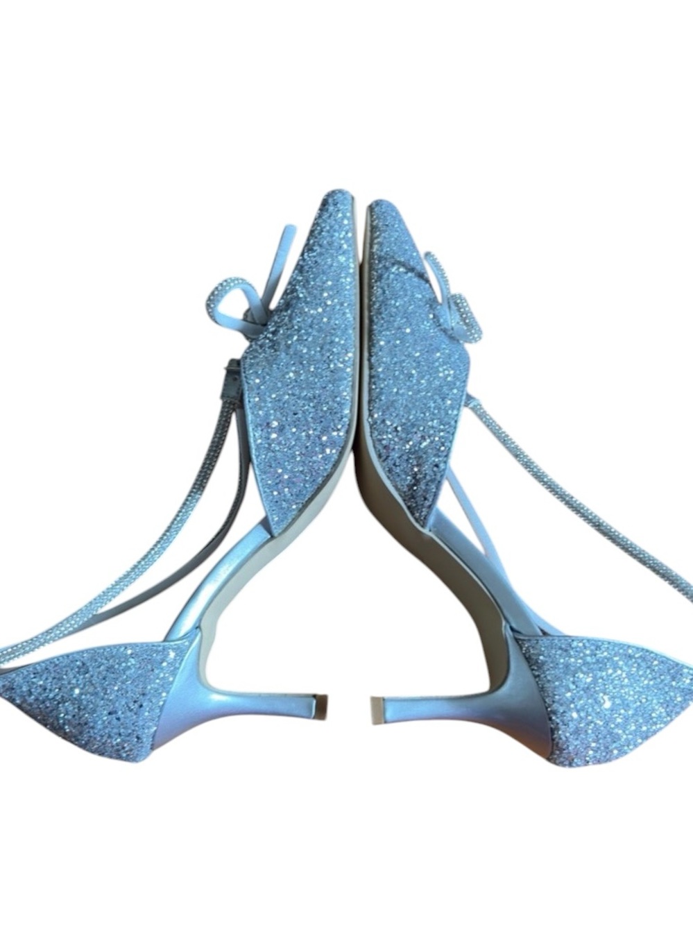 SHEIN Silver Glitter Pointed-Toe Ankle-Strap Heels with Bow - Picture 6 of 11